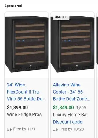 56 BOTTLE WINE COOLER WITH DIFFERENT TEMPERATURE SECTIONS LIKE NEW