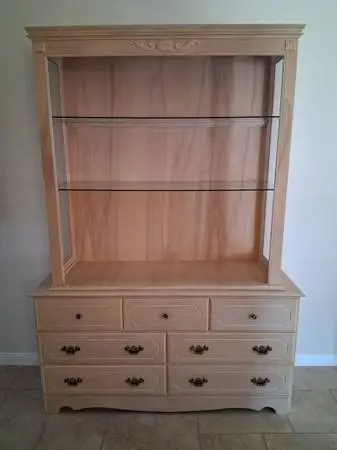 China Cabinet Hutch Display with Drawers Glass Shelves Wood