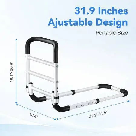 Bed Rails for Elderly Adults with Storage Pocket Dual Handle Grab Bars