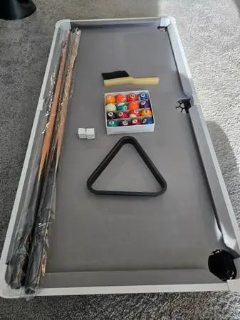 Rally and Roar Mini Pool Table with Balls, Cues, Rack and Accessories