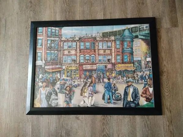 Framed Vintage Litho Art Print Of Inner City Life For Sale (31x 23)