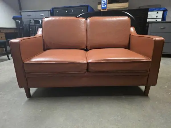 Cognac Brown Leather Loveseat