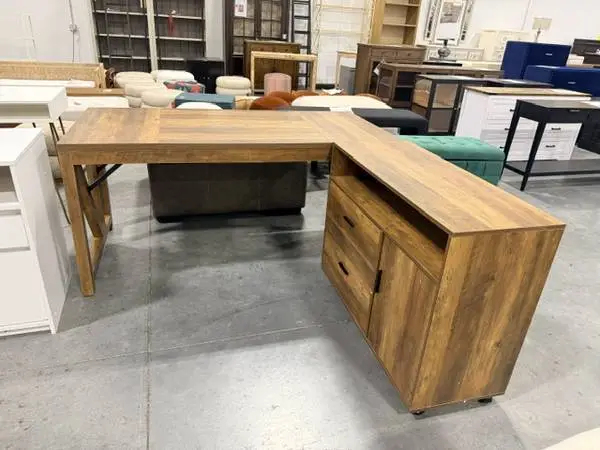 17 Stories Executive L-Shaped Desk Set With Lateral File Cabinet 63