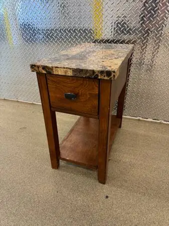 Walnut and stone top end table nightstand