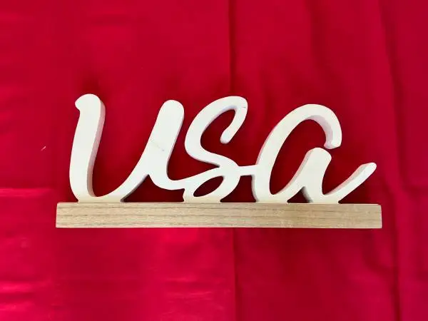 USA Wooden Sign in script.