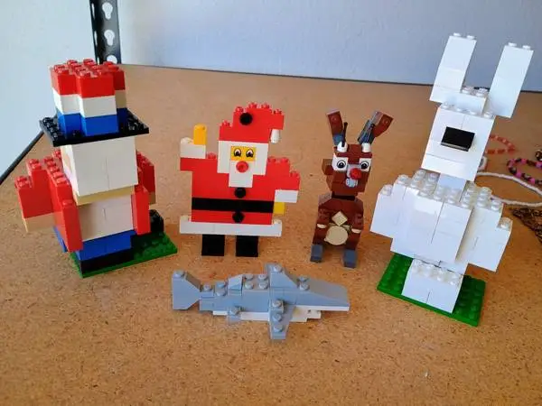 LEGOS: 2 Bunny Rabbits, Santa Claus, Shark & American  Patriot Man