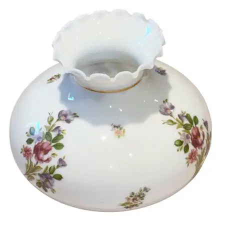 Huge 10” Floral Milk Glass Hurricane Lamp Shade | Ruffled | Vintage
