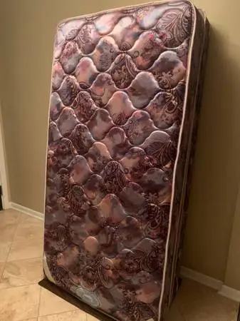 Twin Bed - Mattress & Box Spring, Bed Frame & Headboard, pad & sheets