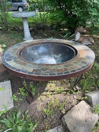 Slate and iron patio firepit