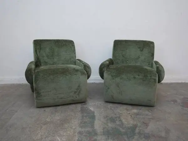 Set of 2 Verandah Modern Olive Green Chenille Accent Armchairs $799.00