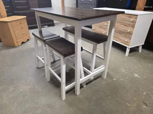 White / Brown Counter Height Kitchen Table Bench Set
