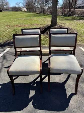 Set of four vintage mahogany upholstered dining chairs