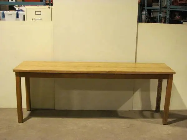 Faux wood laminate top table with oak wood base and legs (3, price EA)