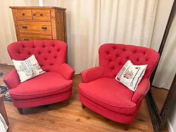 2 Large Pottery Barn red chairs