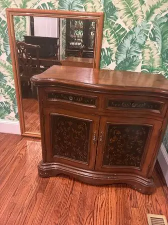 Elegantly designed Bakers Buffet and Wood Gold framed Mirror