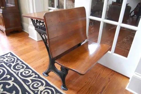 Childs Antique Wooden Desk with Wrought Iron Legs