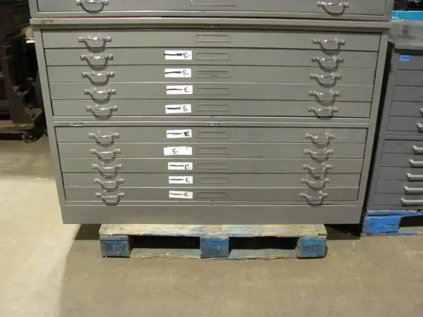 Mayline metal ten drawer flat file cabinet w/top & base (54x42x31.5h)
