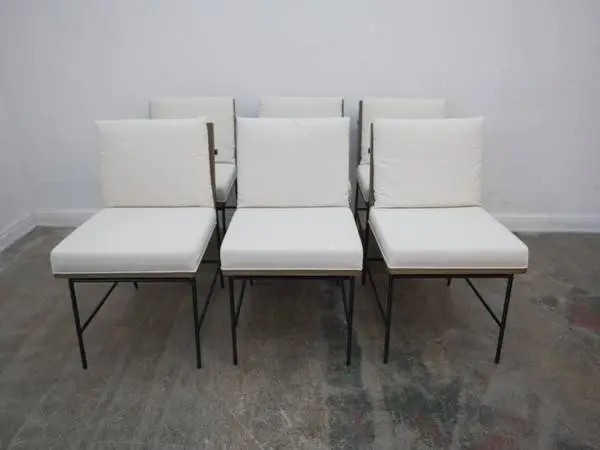 Set of 6 Four Hands Crete Dining Chair Savile Flax Midnight Iron Amber