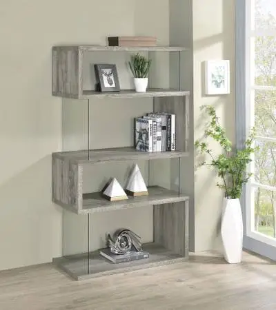 Five-Shelve Zig-Zag Bookcase with Glass sides!