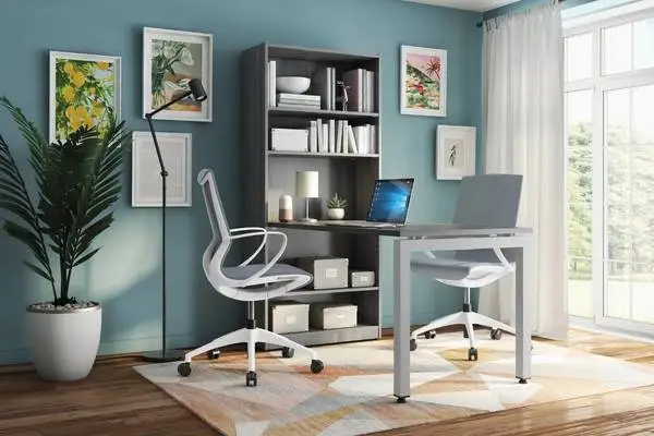 *9 colors 48w x 30d Metal U/Loop Leg Desk w/ 48/71H Adj Shelf Bookcase