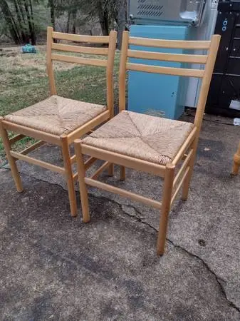 Pair of hardwood, rush-seat chairs