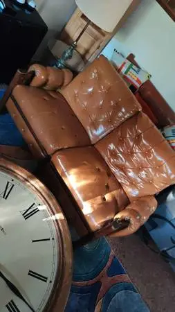 Cognac Unique Vintage Mid Century Leather Loveseat