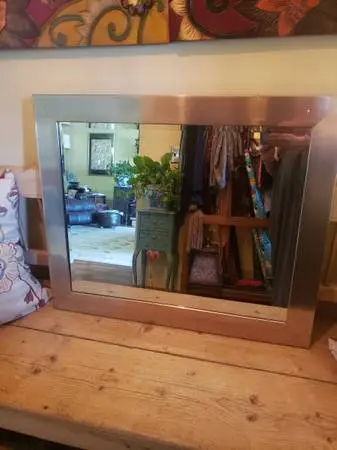 Large Silvertone Beveled Mirror