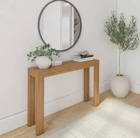 Modern Solid Wood Console Table, 46.25 Inch, Narrow Entryway Table, Pecan