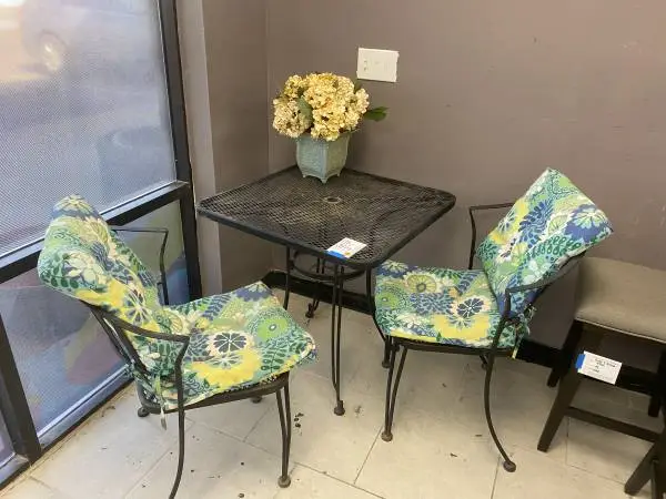 Three Piece Black Metal Patio Set - Table and Two Chairs