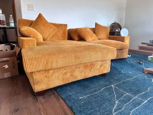 Gold Corduroy 2-Section Sofa