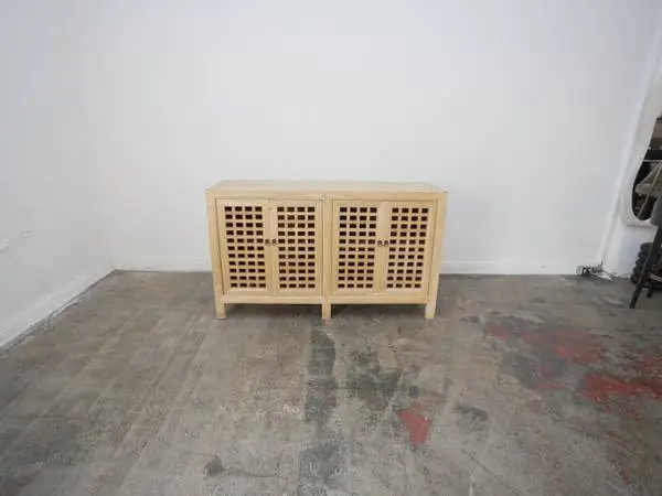 Vintage Asian Natural Wooden Lattice 4-Door Sideboard $1,499.00 60W