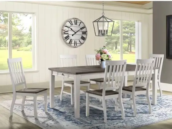 Grey and White 2 Tone Table with Leaf and 2 Drawers and 6 Chairs