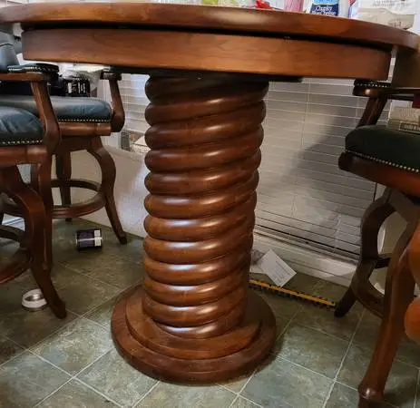 Genuine Leather/Solid Wood Bar Chairs + Table