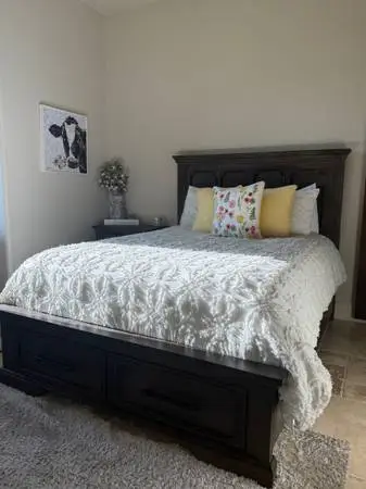 Queen bed frame with under draweres