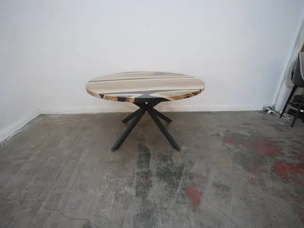 Custom Expoy & Wood Round Dining Table w/ Black Metal Base $1,499.00 5
