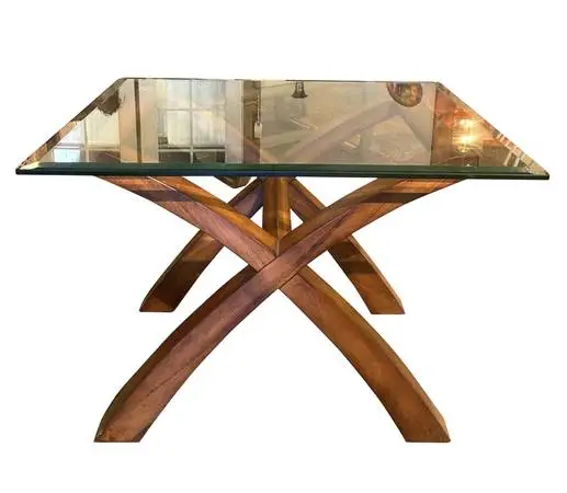 Charming small dining table or large office desk - wood & smoky glass
