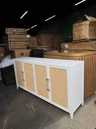 Steven Coastal Beach Natural Rattan White Frame Media 71” Sideboard