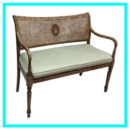 Regency Style Caned Bench With Cushion