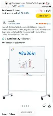 Large rolling whiteboard-maxtek