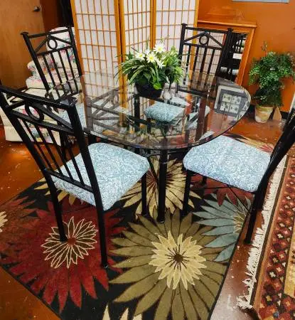 Black Metal and Glass Top Table with 4 Chairs-48W-NOW