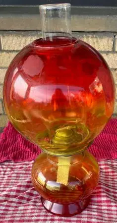 Hurricane Lamp, Red and Yellow, Kerosene