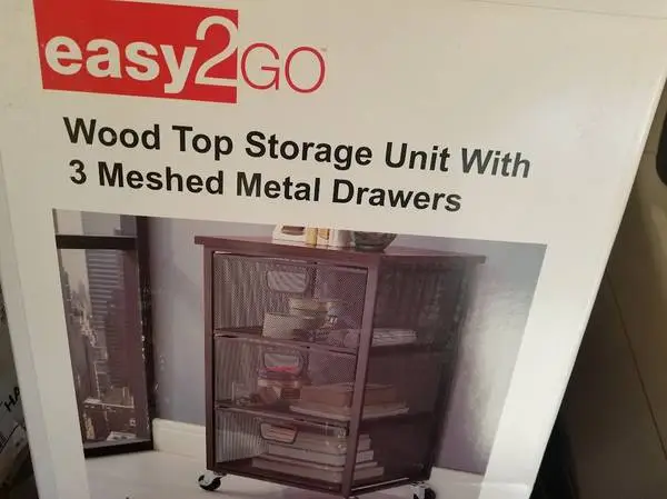 Wood top storage unit, metal storage trays / metal drawers-NEW