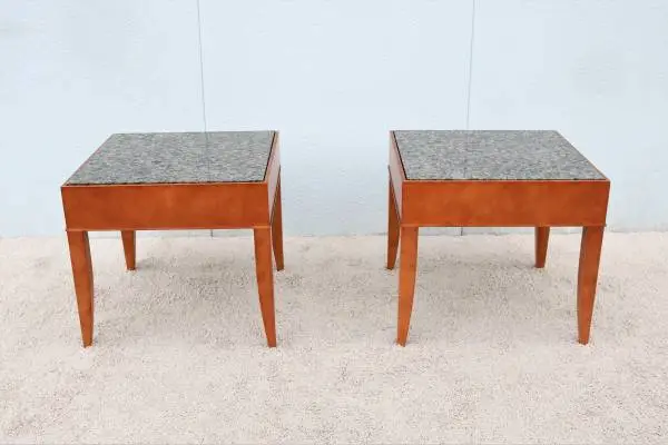 Contemporary George Simons for Brayton Granite Square Side Tables Pair