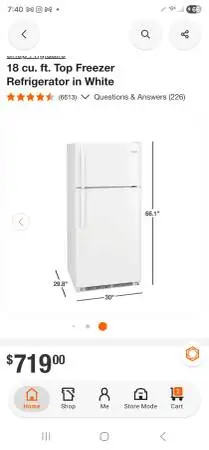 Fridgidaire 18 cu top freezer refrigerator plugged in cold