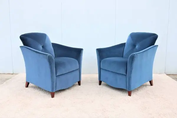 Art Deco Style Royal Blue Velvet Lounge Chairs by Jofco - a Pair