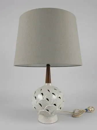 Mid Century Danish Modern Ceramic and Teak Lamp