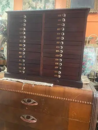 Antique file watch maker jewelry dental cabinet