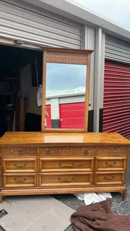 Vintage Mid-Century Neoclassical French Style Dresser with mirror solid oak wood