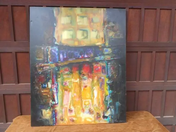 Night Time Abstract City Scape 45 x 55H Dennis Johnson 1995 Painting