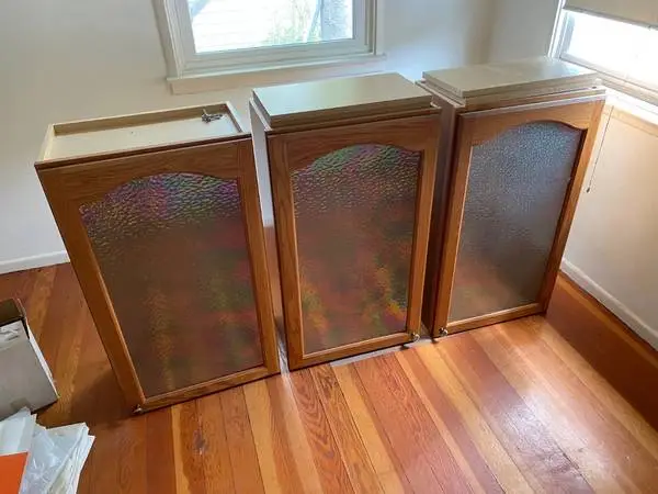 Lot of 3 Kitchen Wall Bar Glass & Oak Wood Cabinets